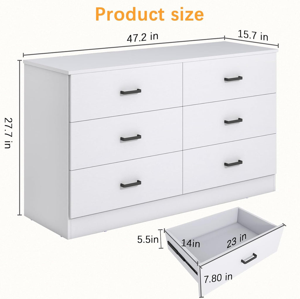 Bigbiglife Wood Dresser for Bedroom. 6 Drawer Double Dresser. Modern Chest of Drawers with Deep Drawers. Large Storage Organizer for Living Room. Closet