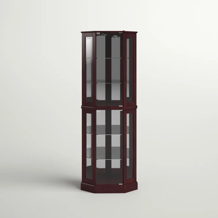Schmidt Wood/Glass Lighted Corner Curio Cabinet 72 H