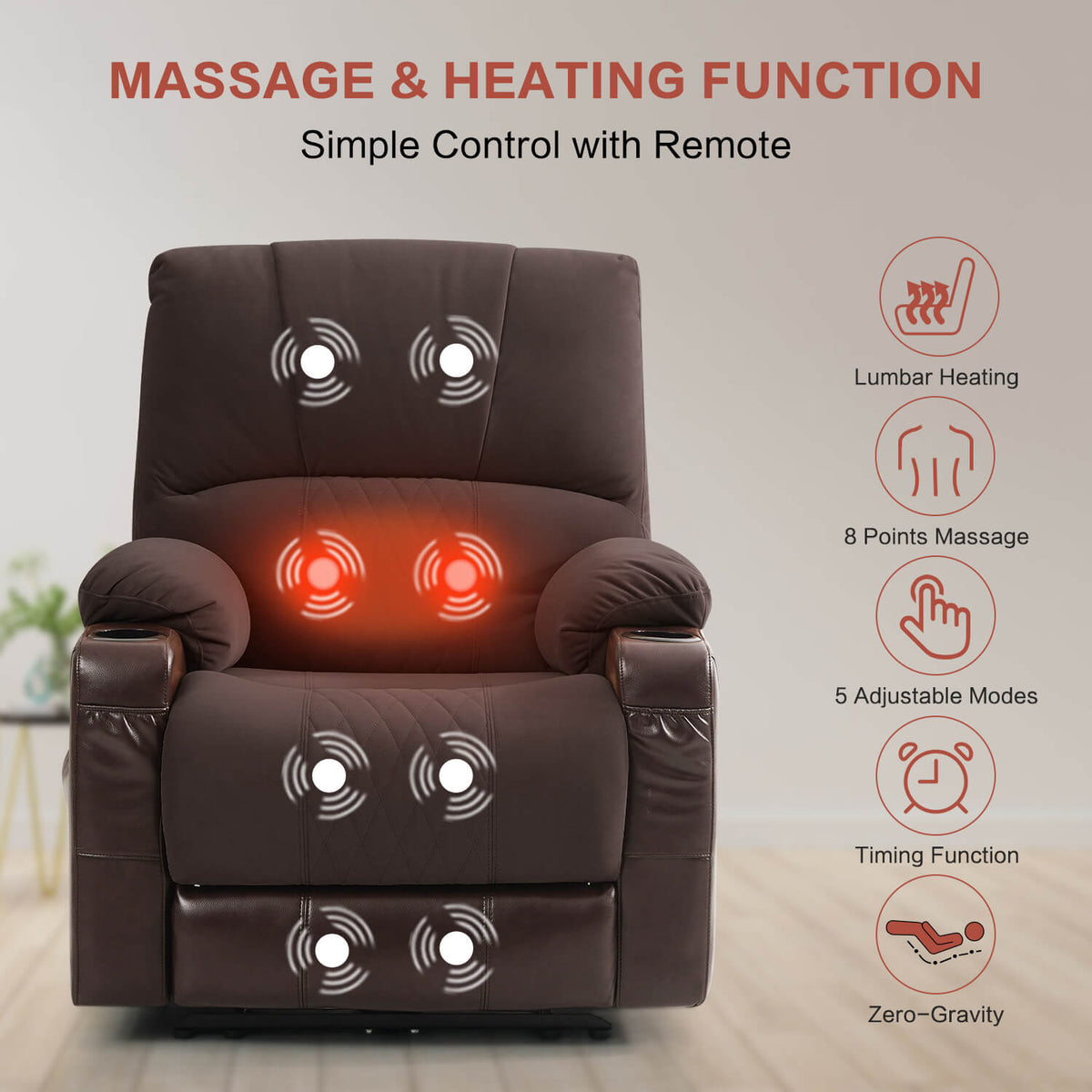 Power Recliner Chair with Heat and Massage. Wall Hugger