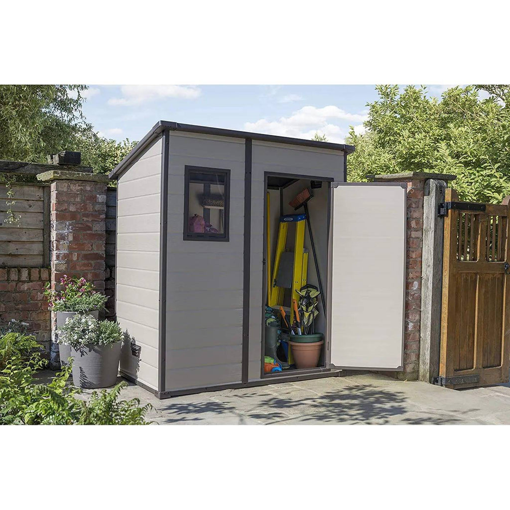 Keter Manor Pent Outdoor Garden Storage Shed. Beige/Brown. 6 x 4 ft