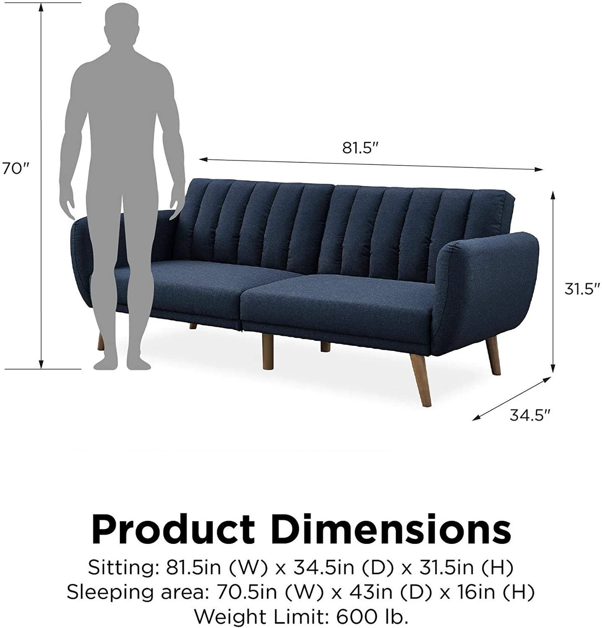 Novogratz Brittany Sofa Futon - Navy Linen