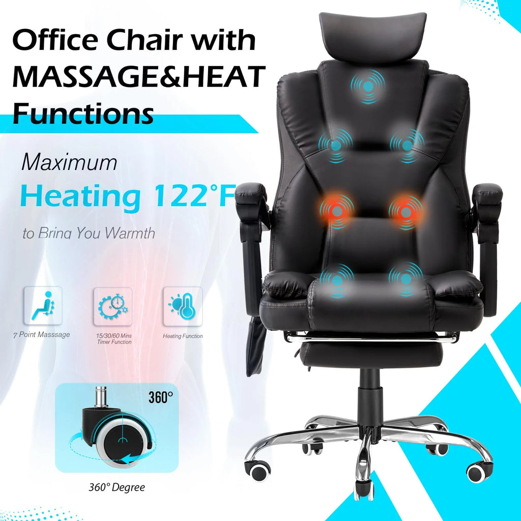 AECOJOY Office Chair with 7 Points Vibration Massage&Heat. Adjustable Ergonomic Recliner. Black