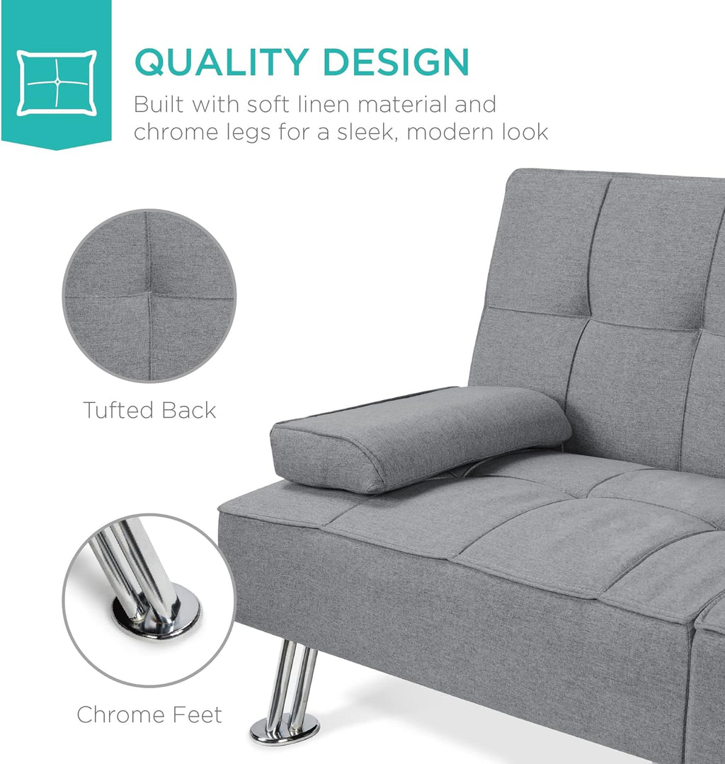 Best Choice Products Linen Upholstered Modern Convertible Folding Futon Sofa