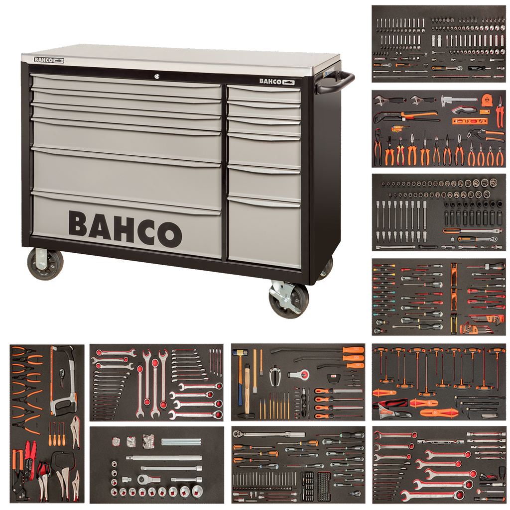 BAHCO 758 Piece Tool Box Set with 53 12 Drawer Red Roller Cabinet