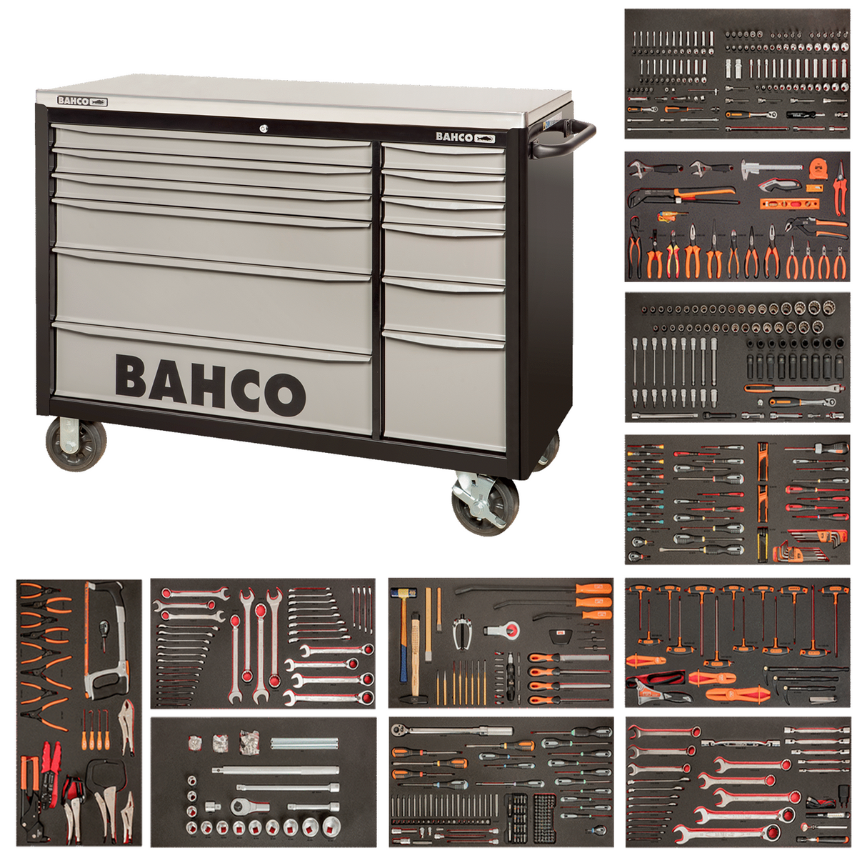 BAHCO 758 Piece Tool Box Set with 53 12 Drawer Red Roller Cabinet