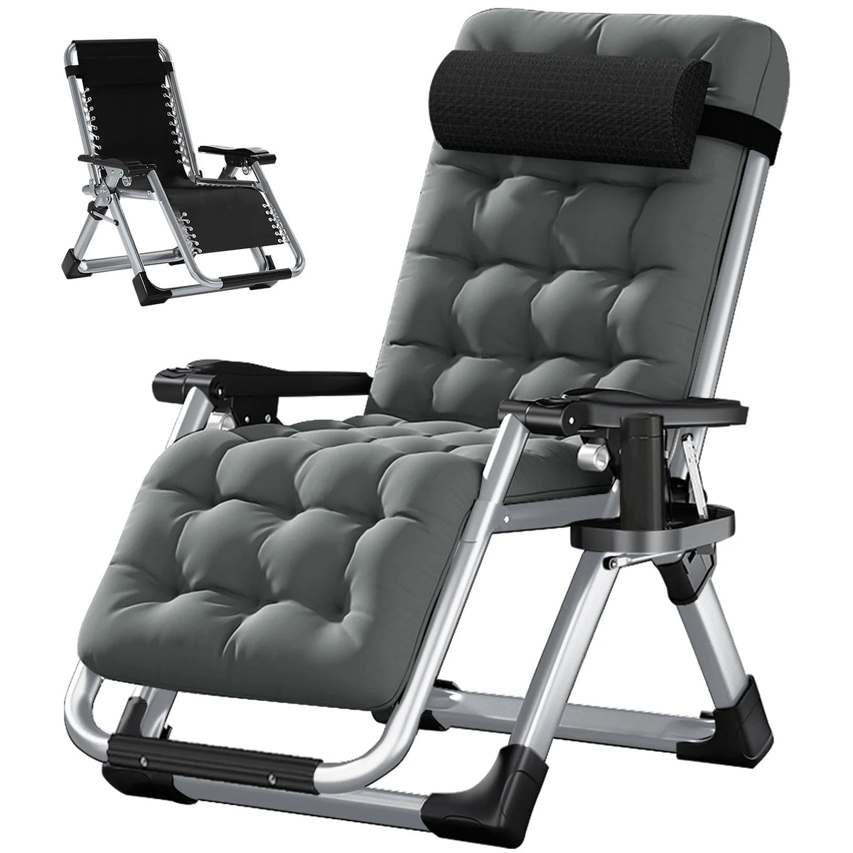 NAIZEA 2 Pack Zero Gravity Chair. Foldable Portable Lawn Recliner with Cushion. Headrest. Cup Holder. Black
