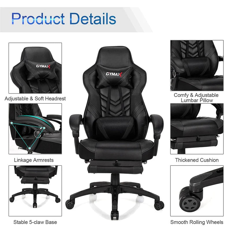 Ergonomic Gaming Chair Recliner with Footrest. Linkage Armrests & Lumbar Support. Big Wide High Back Swivel Video Gaming Office Computer Chair