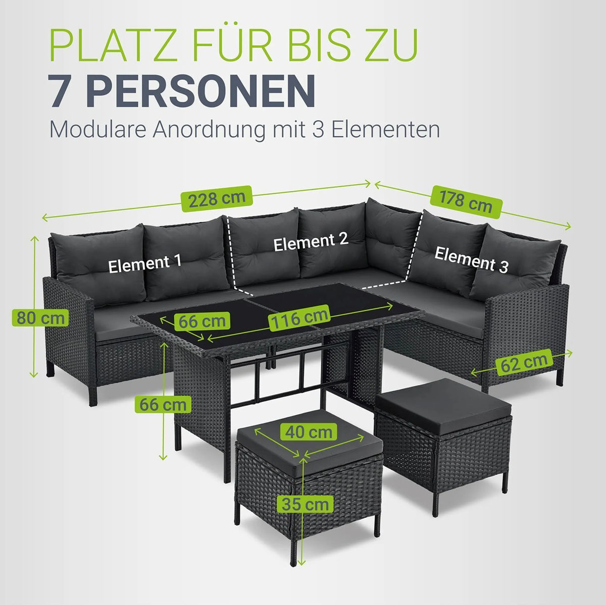 Juskys Polyrattan Lounge Manacor - Sofa. Tisch. Hocker & Kissen - Schwarz & Grau