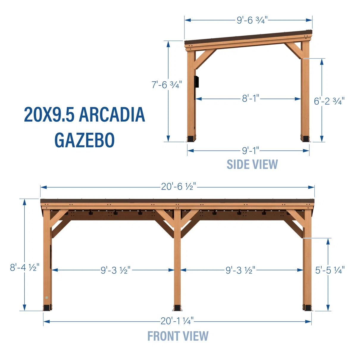 Backyard Discovery Arcadia 20' x 9.5' Cedar Wood Outdoor Patio Gazebo with Hardtop Galvanized Steel Slope Roof and PowerPort