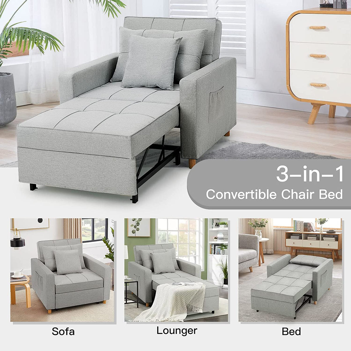 🔥 40 Inch 3-in-1 Convertible Chair Bed.Sofa Bed.