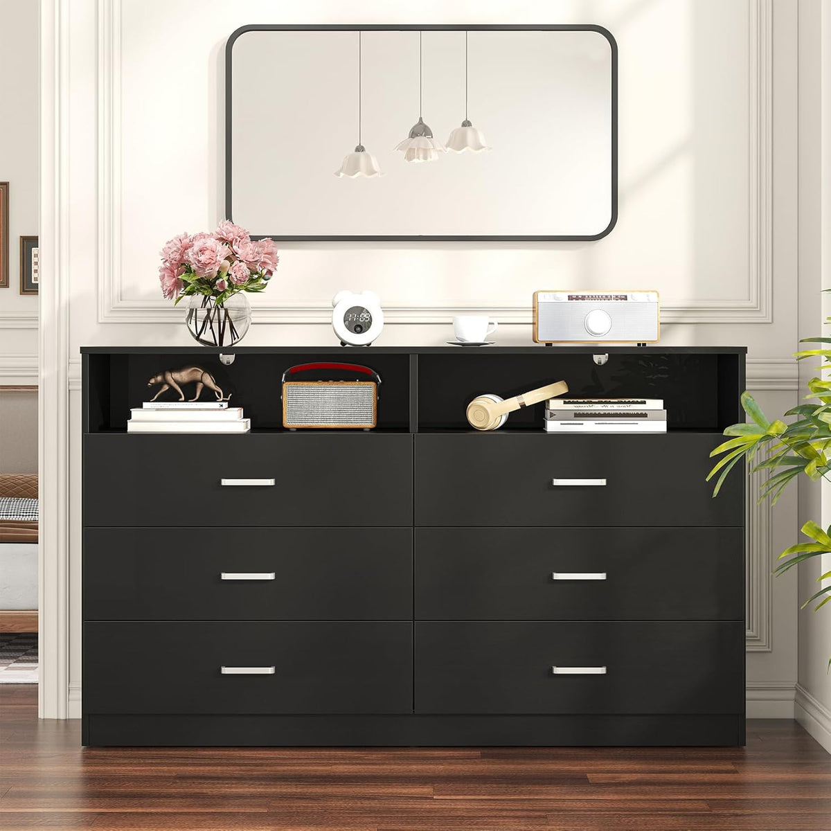 Bigbiglife Wood Dresser for Bedroom. 6 Drawer Double Dresser. Modern Chest of Drawers with Deep Drawers. Large Storage Organizer for Living Room. Closet