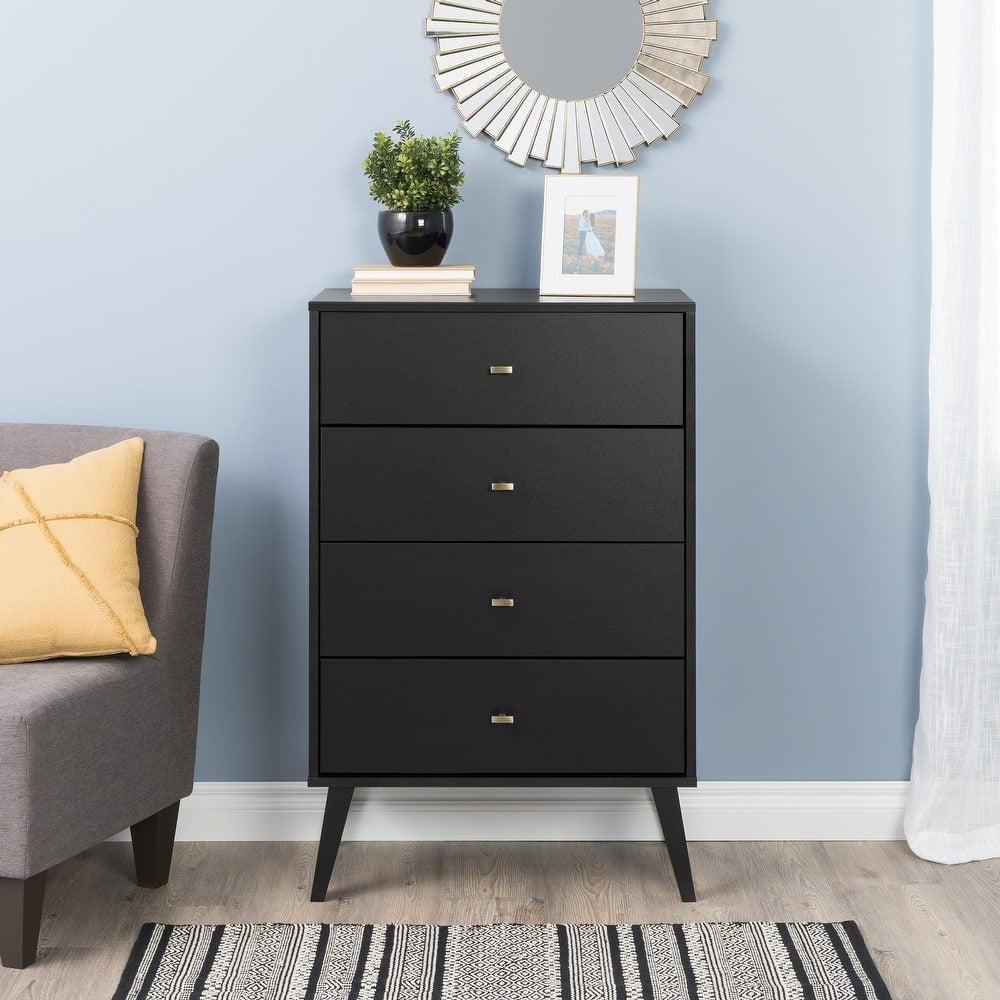 Prepac Milo Mid-Century Modern 4 Drawer Chest of Drawers. Contemporary Bedroom Furniture. Small Dresser for Bedroom