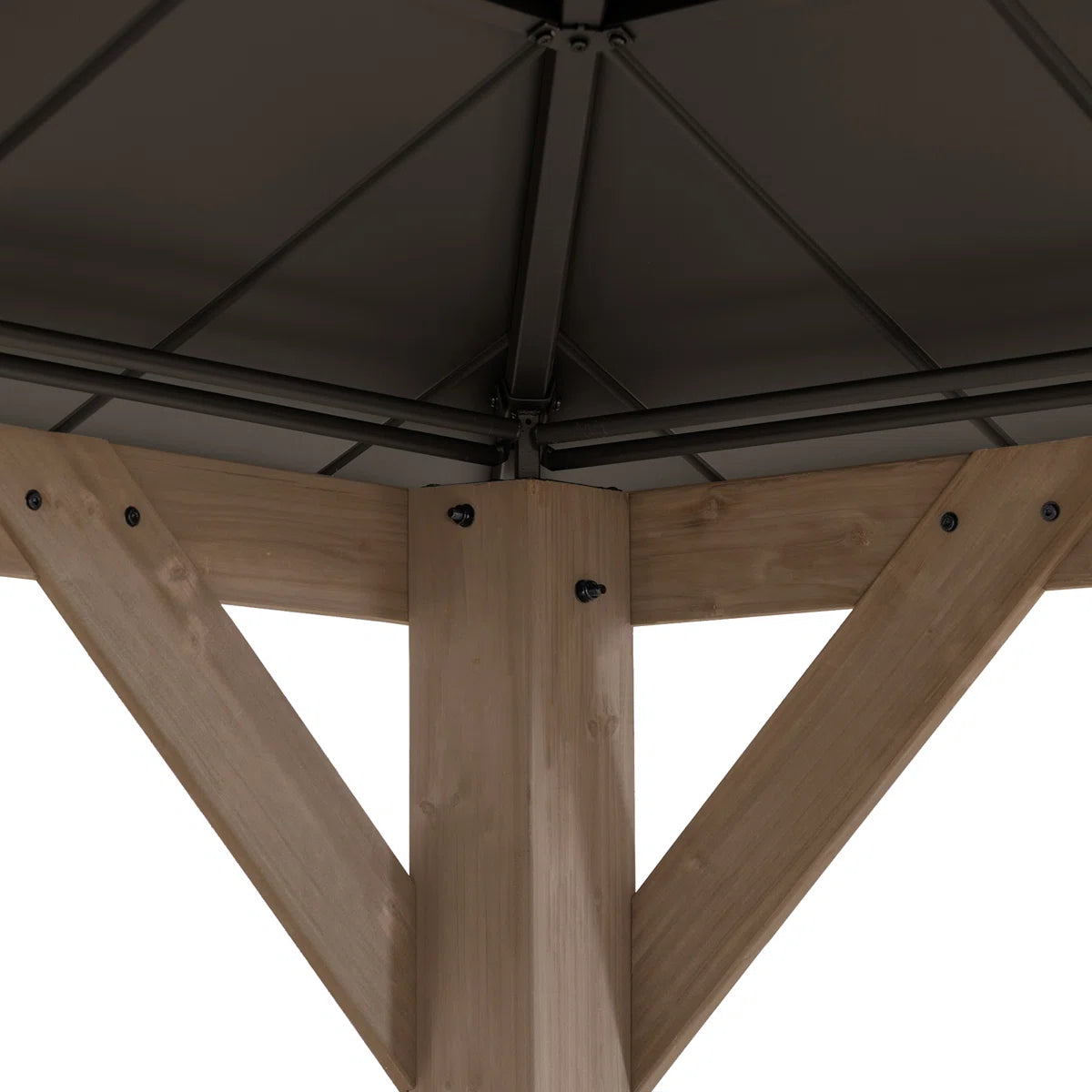 Sunjoy 13 x 15 ft. Wood Gazebo. Outdoor Patio Steel Hardtop Gazebo. Cedar Framed Wooden Gazebo with 2-Tier Metal Roof. Suitable for Patios. Lawn and Backyard