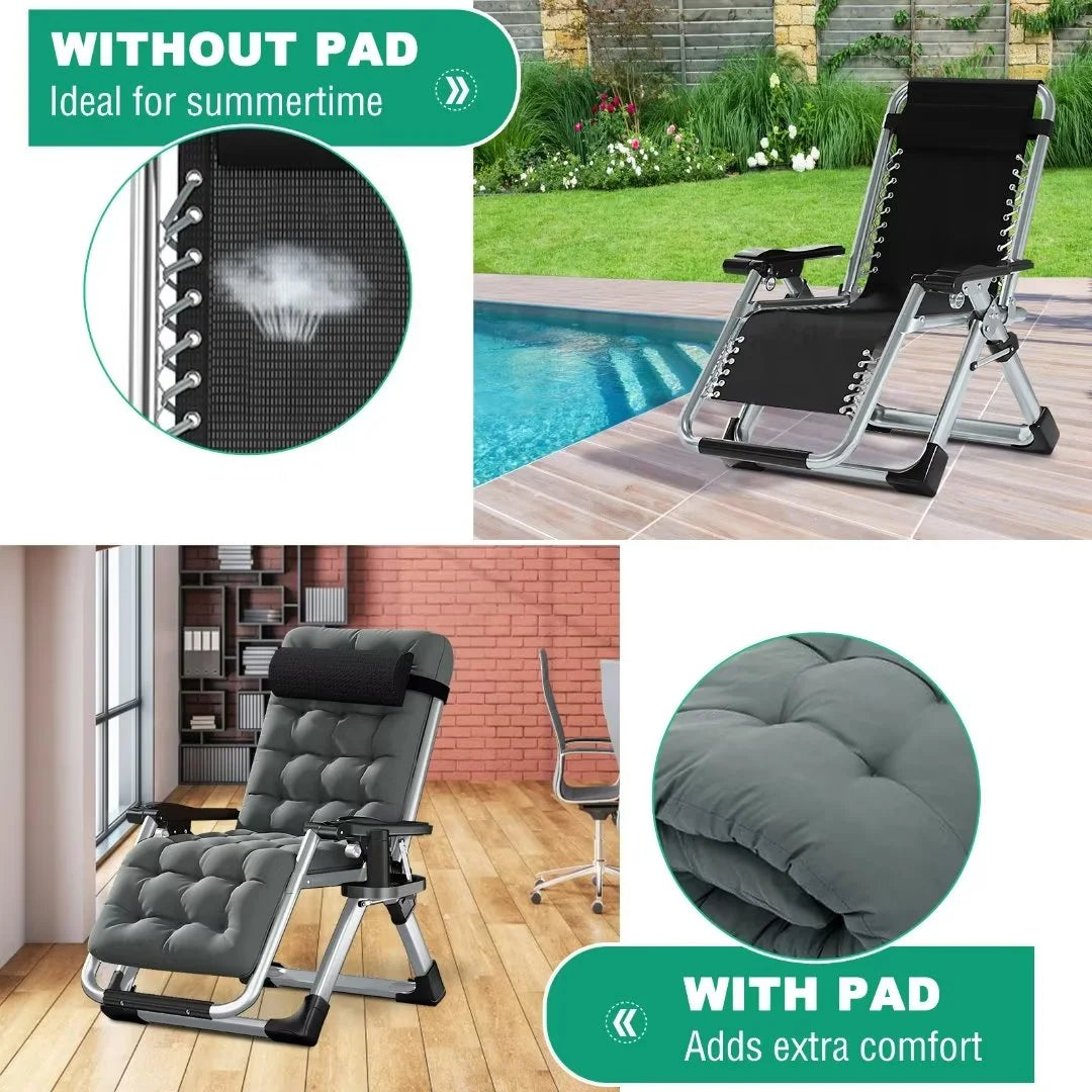NAIZEA 2 Pack Zero Gravity Chair. Foldable Portable Lawn Recliner with Cushion. Headrest. Cup Holder. Black
