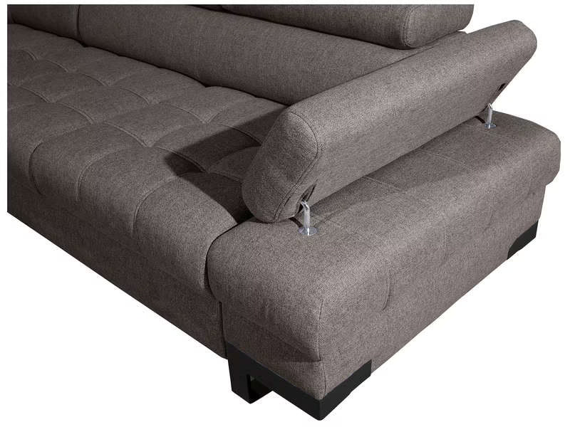Canapé d'angle gauche/droite convertible SELVA 4 pl Tissu taupe Coffre de rangement