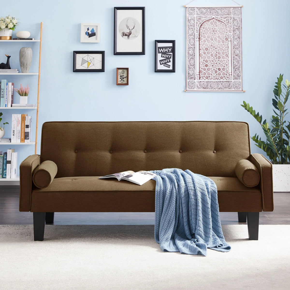 72 Convertible Loveseat Sofa Bed Sleeper Daybed. Modern Upholstered Folding Recliner. Small Futon Sofa for Living Room Apartment Office. Gray 02