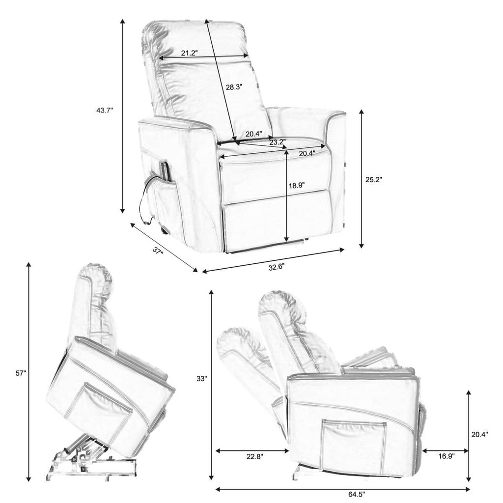 Power Lift Chair with Kneading Massage. Fabric