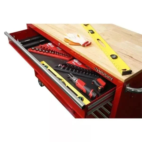 52 IN. W 24 IN. D 9-DRAWER GLOSS RED MOBILE WORKBENCH