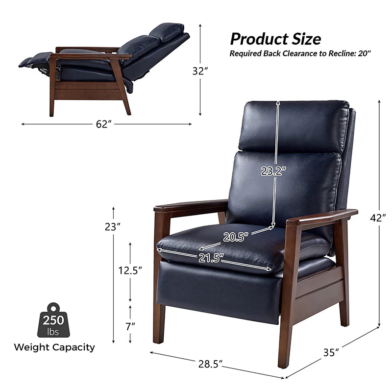 Rainer Timeless Elegance Faux Leather Solid Wood Recliner