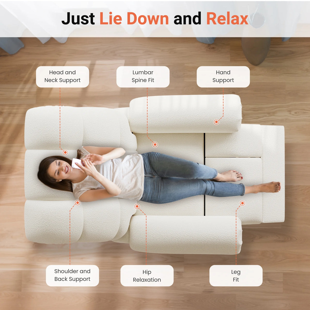 Power Recliner Chair. Electric Recline Sofa Chair for Adults with USB Port. Comfy Teddy Fleece Adjustable Cloud Sofa. Tool - Free Setup. Beige White