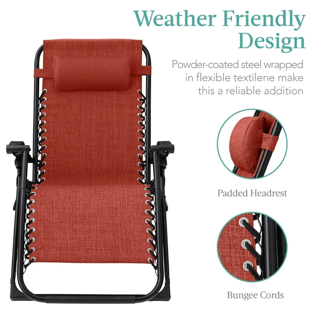 Oversized Chair. Folding Outdoor Patio Recliner. XL Anti Gravity Lounger W/Removable Cushion. Cup Holder. Side Tray. 350 lb Capacity - Taupe