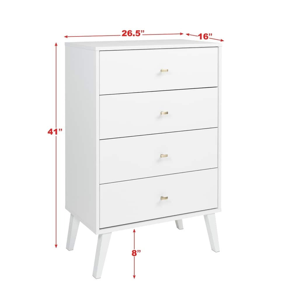 Prepac Milo Mid-Century Modern 4 Drawer Chest of Drawers. Contemporary Bedroom Furniture. Small Dresser for Bedroom