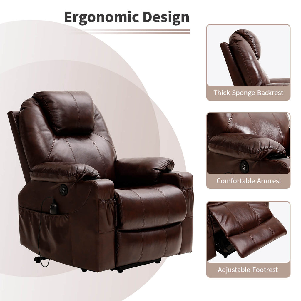 3-Position Power Lift Chair with Heal and Massage Real Leather