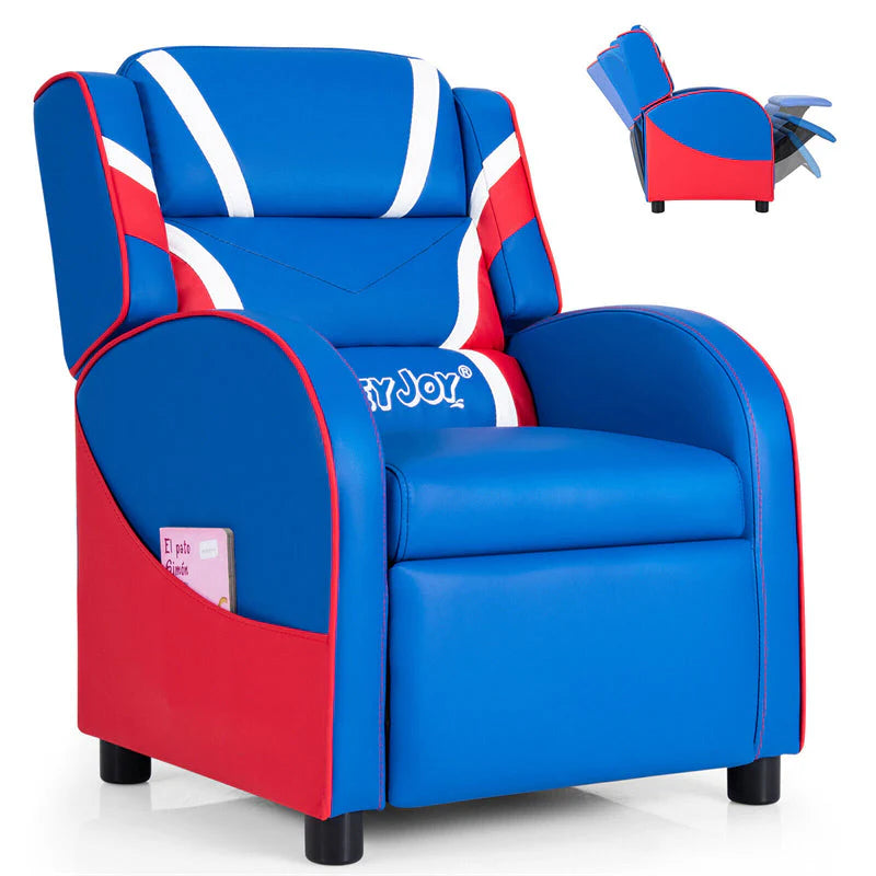 Kids Recliner Chair. Adjustable PU Leather Gaming Sofa with Footrest. Lumbar Support & Side Pockets. Ergonomic Children Lounge Armchair