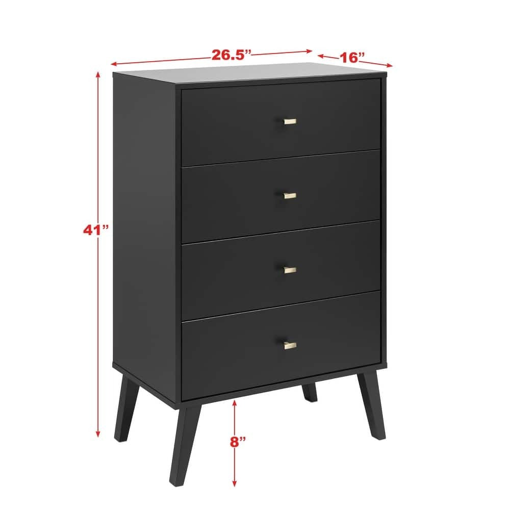 Prepac Milo Mid-Century Modern 4 Drawer Chest of Drawers. Contemporary Bedroom Furniture. Small Dresser for Bedroom
