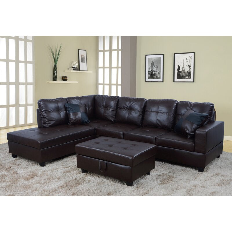 Wilhelmine 103.5′′ Wide Faux Leather Sofa & Chaise With Ottoman