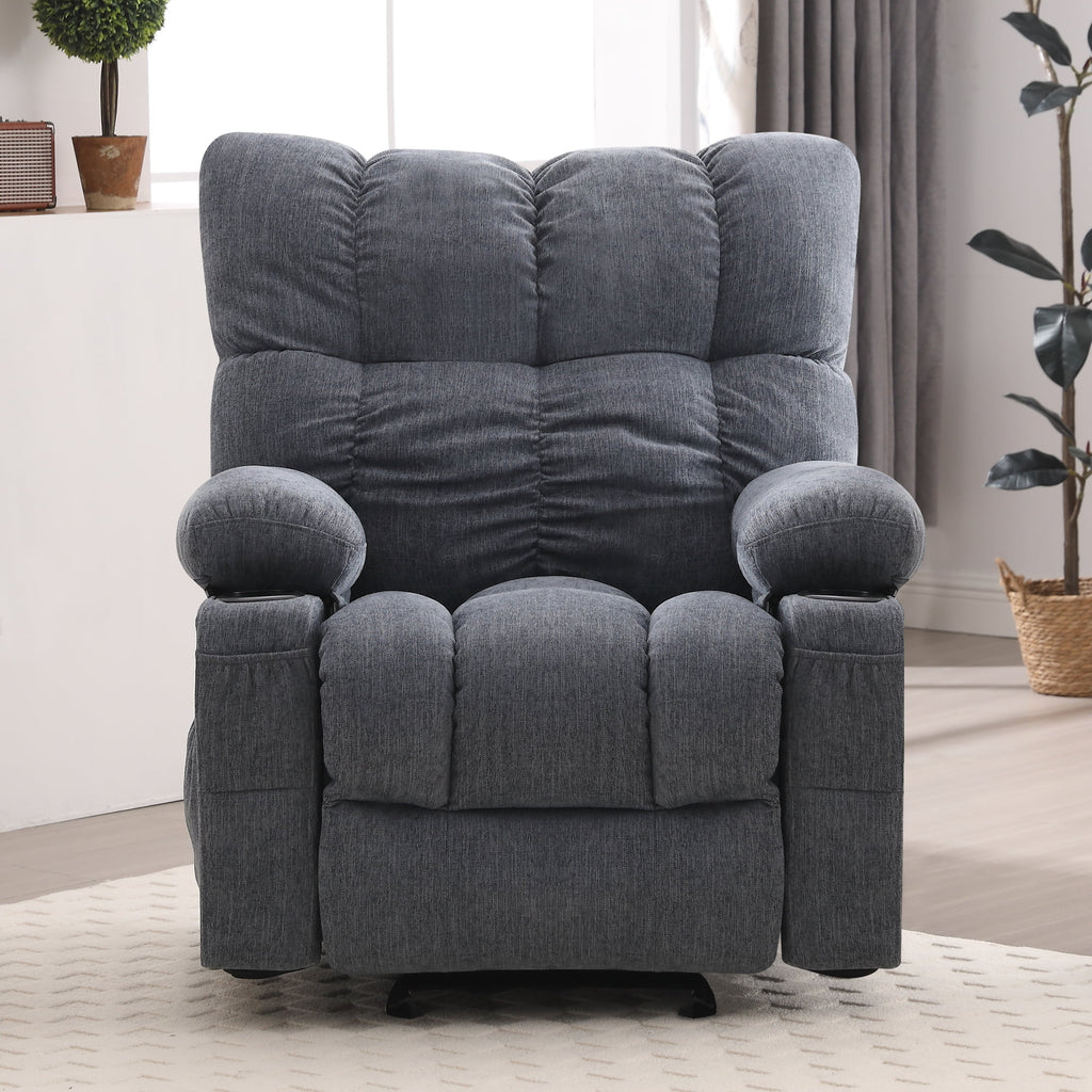 JONPONY Manual Recliner Chair with Heat Therapy and Massage Function. Heavy Duty Reclining Mechanism Massage Chair. Elderly Single Rocker Sofa with Cup Holders for Bedroom Home Theater. Grey