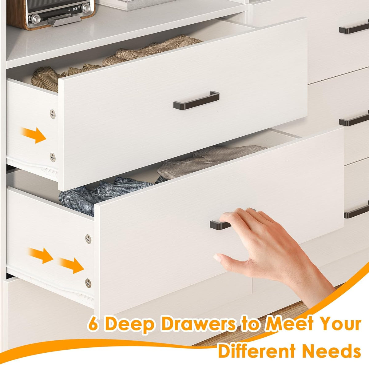 Bigbiglife Wood Dresser for Bedroom. 6 Drawer Double Dresser. Modern Chest of Drawers with Deep Drawers. Large Storage Organizer for Living Room. Closet