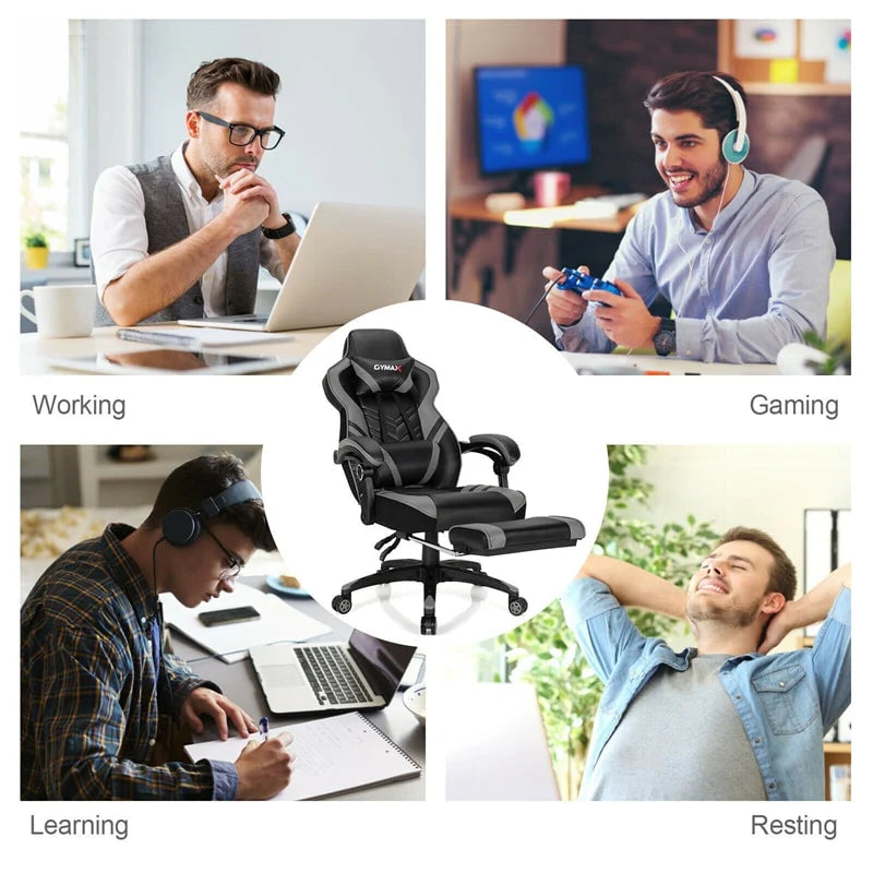 Ergonomic Gaming Chair Recliner with Footrest. Linkage Armrests & Lumbar Support. Big Wide High Back Swivel Video Gaming Office Computer Chair