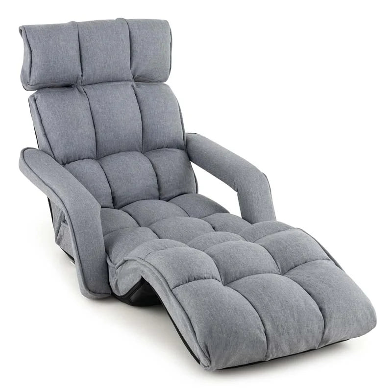 6-Position Adjustable Floor Sofa Bed. Folding Lazy Sofa Chaise Lounger Recliner with Armrests & Footrests for Living Room. Bedroom & Gaming