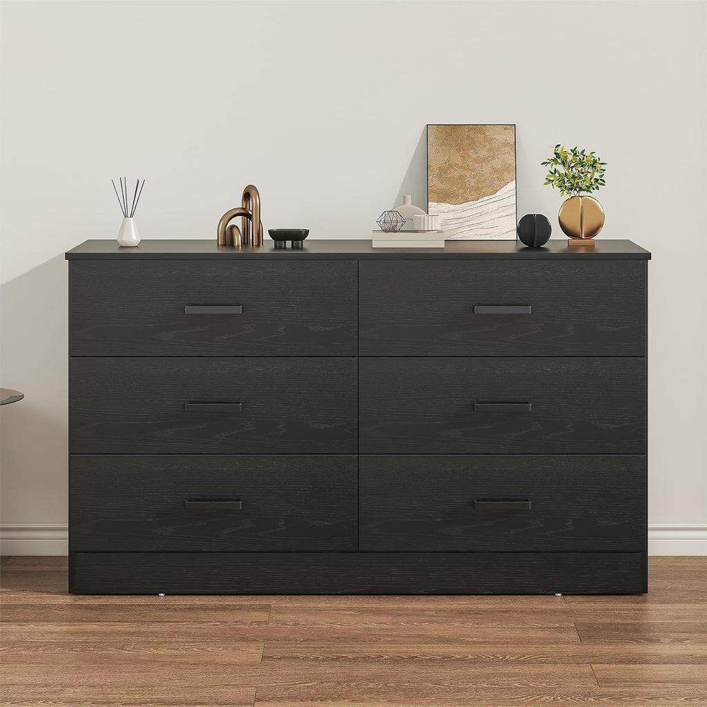 Bigbiglife Wood Dresser for Bedroom. 6 Drawer Double Dresser. Modern Chest of Drawers with Deep Drawers. Large Storage Organizer for Living Room. Closet