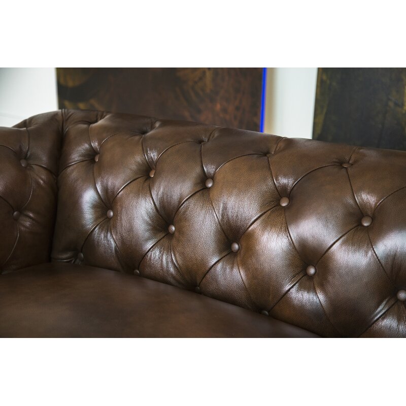 Owen 84 Genuine Leather Rolled Arm Chesterfield Sofa