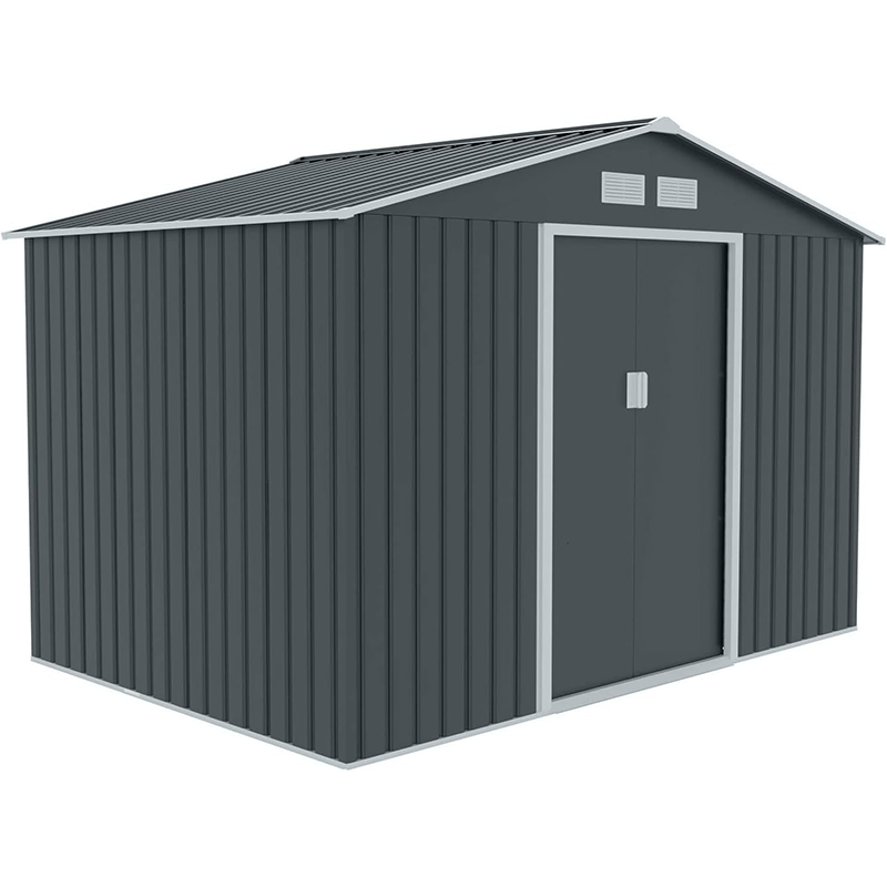 Metal Tool Shed. 277 cm x 191 cm x 192 cm. Garden Shed with Saddle Roof (Anthracite)