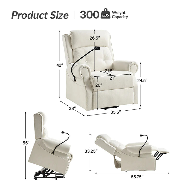 Hector Lift Assist Power Recliner With Massage Heat And Manual Headrest