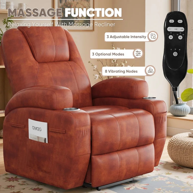 Lacoo Power Lift Electric Massage Recliner Chair Oversized Single Sofa with Cup Holder for Elderly. Black