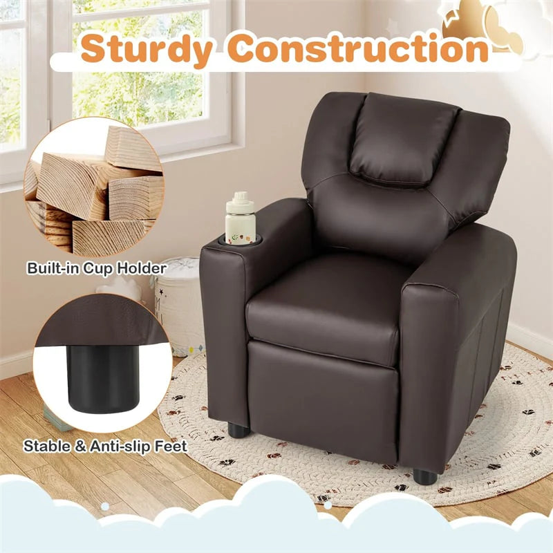 Kids Recliner Chair with Cup Holder & Side Pocket. Adjustable Toddler Lounge Sofa. Ergonomic Children Armchairs for Boys Girls Age 3+. 150lbs