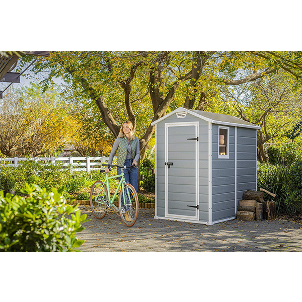 4×6 Resin Outdoor Storage Shed Kit-Perfect to Store Patio Furniture. Garden Tools Bike Accessories. Beach Chairs and Lawn Mower. Grey & White