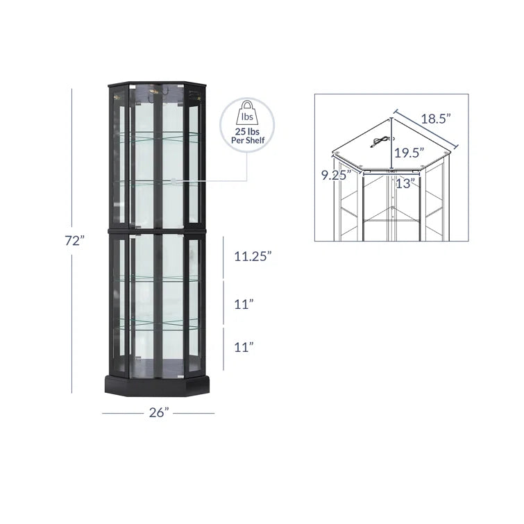 Schmidt Wood/Glass Lighted Corner Curio Cabinet 72 H