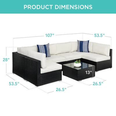 7-Piece Modular Wicker Sectional Conversation Set w/ 2 Pillows. Cover