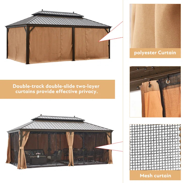 20 Ft. W x 12 Ft. D Hardtop Patio Gazebo. Outdoor Hardtop Gazebo with Double Roof