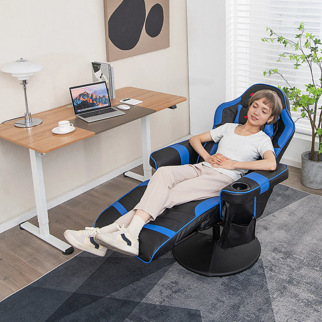 Goplus Massage Gaming Recliner Height Adjustable Racing Swivel Chair with Cup Holder Red