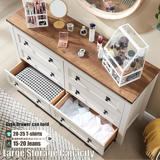Farmhouse 6 Drawer Dresser. Wood TV Stand. Chest of Drawers
