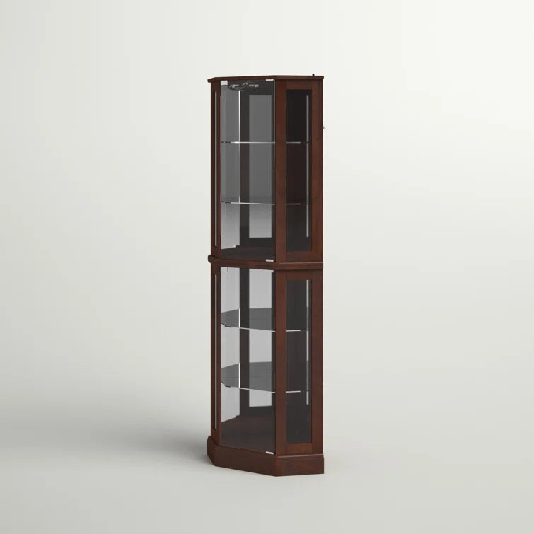 Schmidt Wood/Glass Lighted Corner Curio Cabinet 72 H