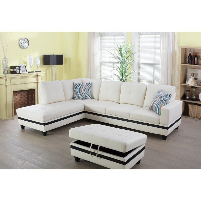 Wilhelmine 103.5′′ Wide Faux Leather Sofa & Chaise With Ottoman
