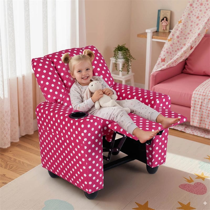 Kids Recliner Chair with Cup Holder & Side Pocket. Adjustable Toddler Lounge Sofa. Ergonomic Children Armchairs for Boys Girls Age 3+. 150lbs
