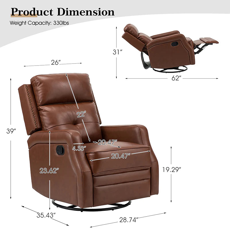 Benito 28.74 Wide Genuine Leather Swivel Rocker Recliner